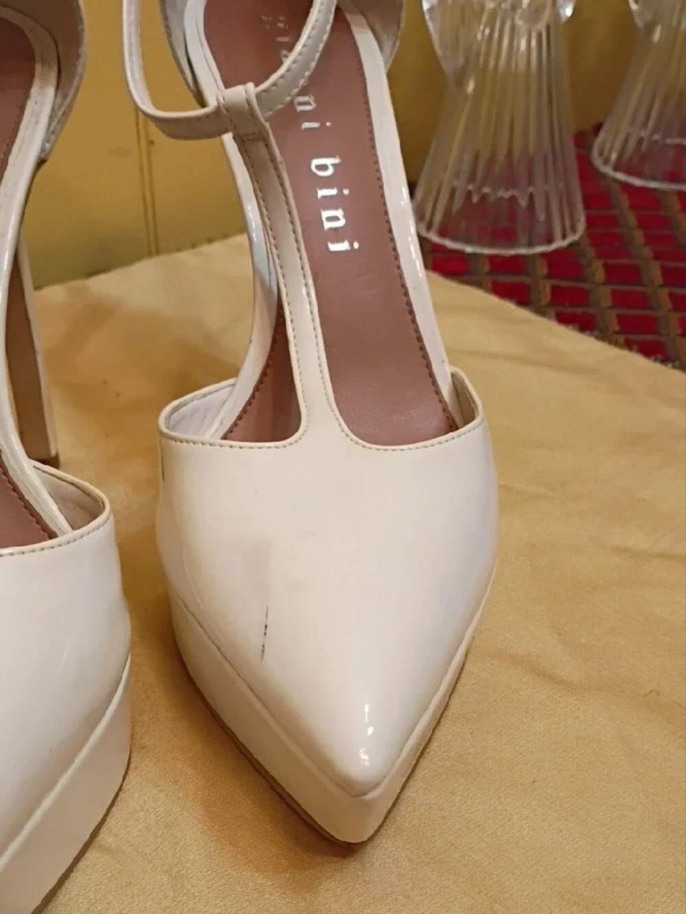 Gianni Bini White T-Strap Pointed Pumps